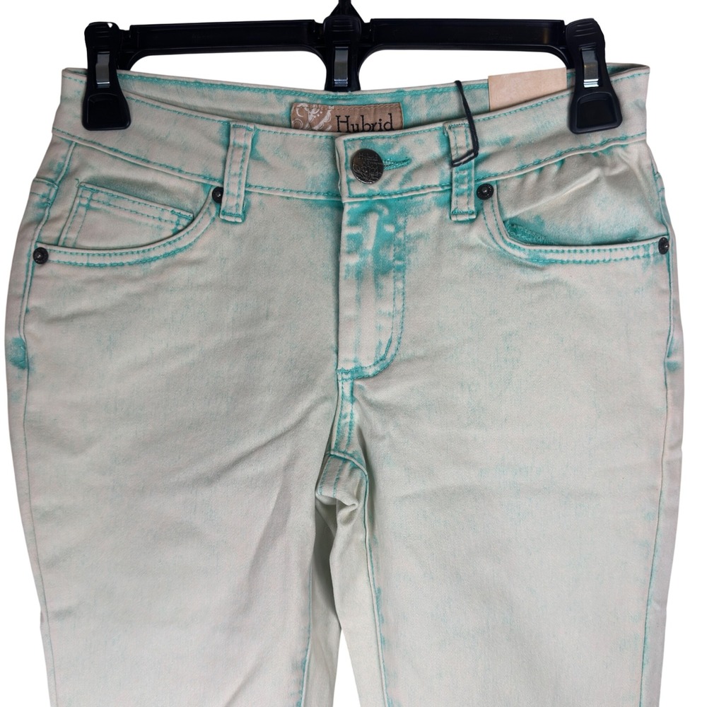 Hybrid & Company Size 1 Green Acid Wash Skinny Jeans Cotton Blend NWT Y2K